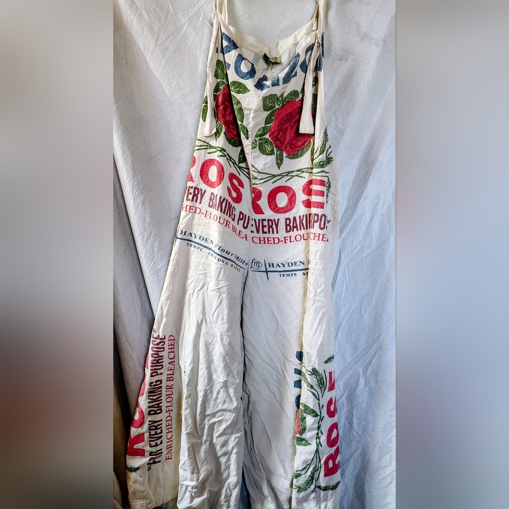 Boho Floral Print Cream Jumpsuit with Red Rose Detail